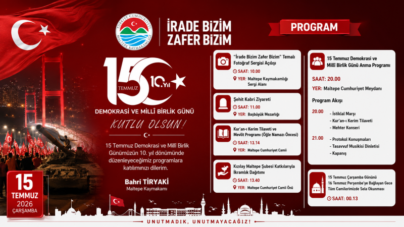 Maltepe'de 15 Temmuz Demokrasi ve Millî Birlik Günü programı belli oldu